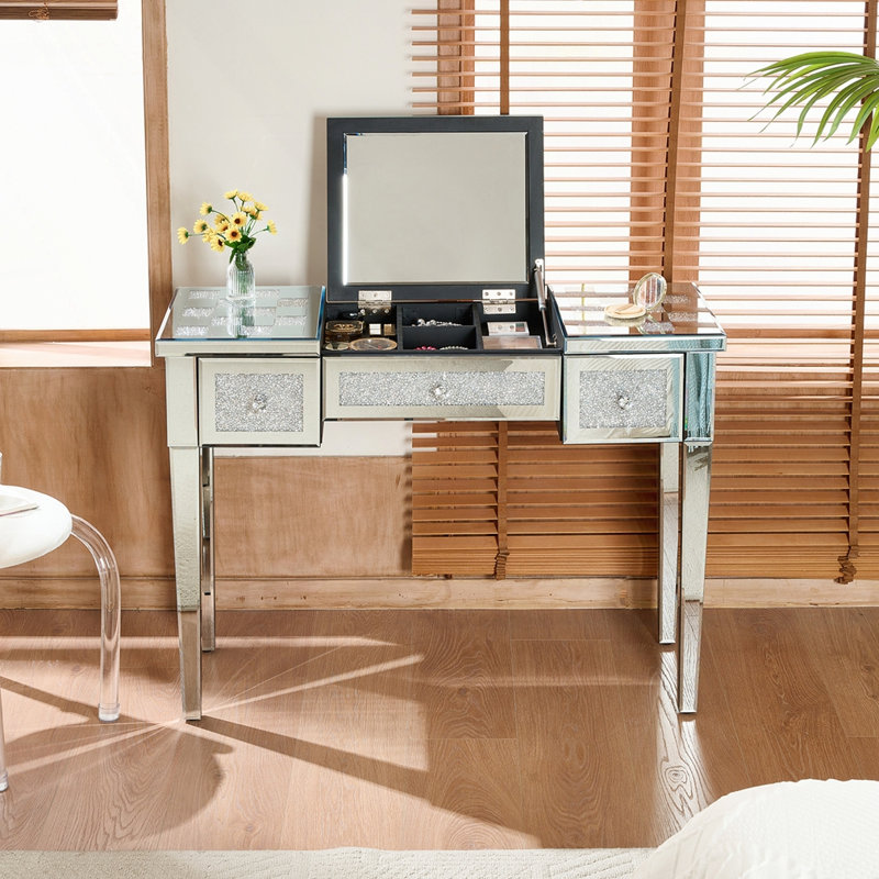 Silver Dressing Table With Flip-Top Mirror