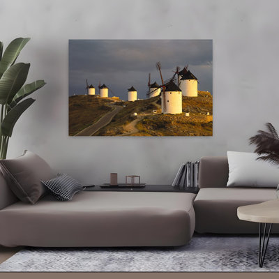 Old Traditional Windmills On Hills, Consuegra, Castilla La Mancha, Spain Contemporary Architecture Wall Art