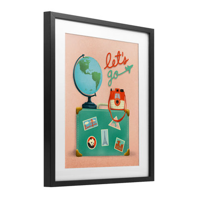 Let's Go Travel Suitcase Framed Print Under Glass, design by Jilly Jack Designs