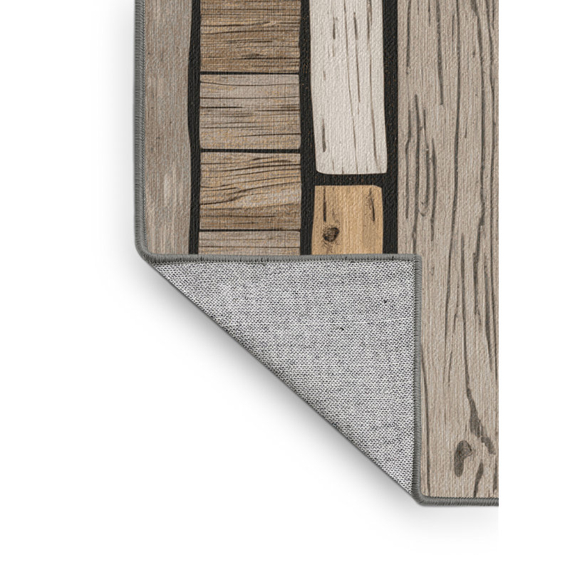  Washable Beach Wood Collection Coastal Area Rug, Square 3'
