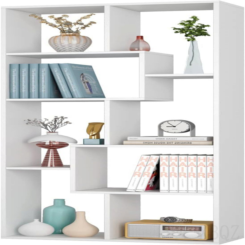Asymmetrical Display Shelf & Bookcase, 5-Tier, White
