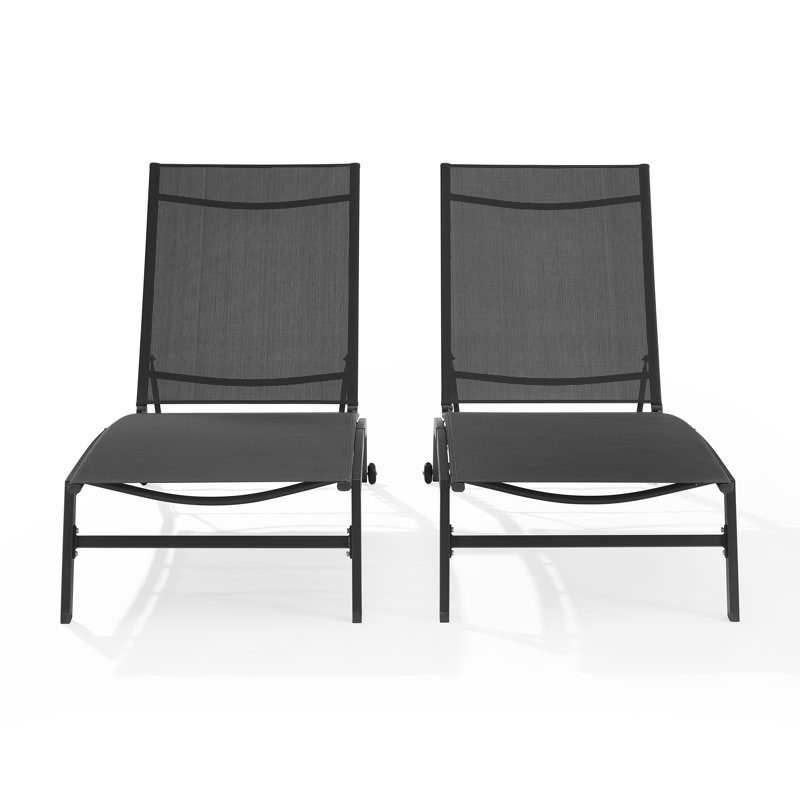 Maryport 2-piece Outdoor Chaise Lounge Set, Charcoal Seat/Matte Black Frame