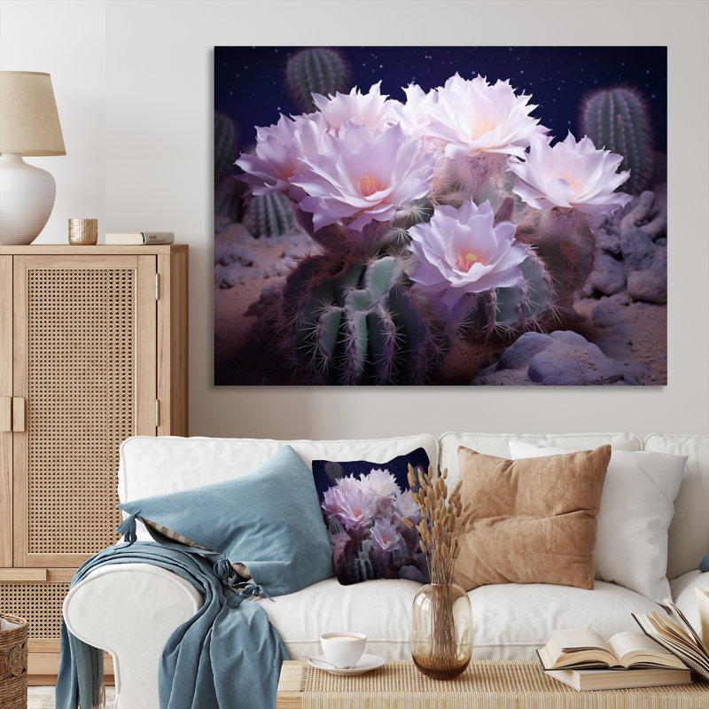 «Manouch Pink Cactus Desert Moonlight Moon II», reproduction sur toile, Toile tendue, H 24 po x l 32 po x P 1 po