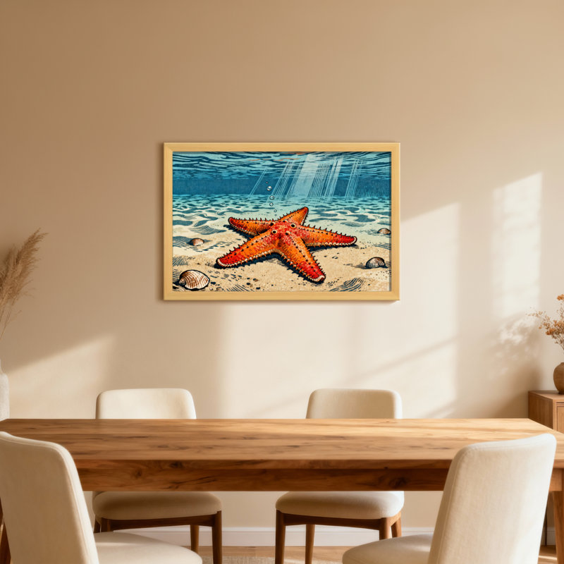 Animal étoile de mer sur fond de sable avec coquillages, Toile tendue, Ne s’applique pas, H 24 po x l 36 po