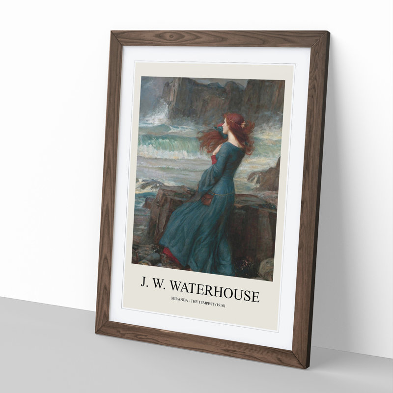 Miranda the Tempest by John William Waterhouse - Picture Frame Painting, 65cm H x 48cm W x 2cm D, Walnut