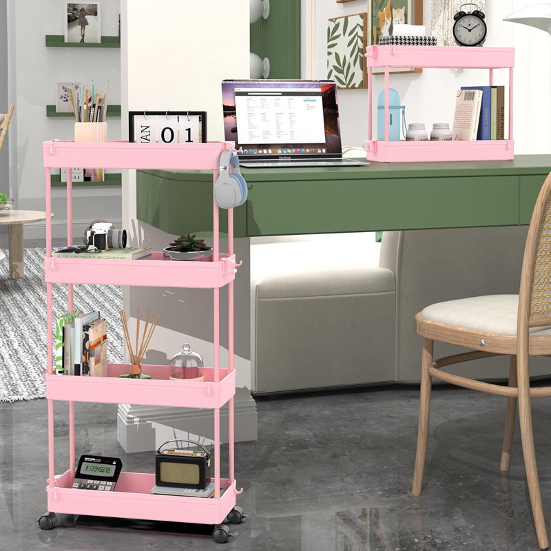 Chariot de rangement à roulettes minces, organisateur de salle de bain à quatre couches, chariot multifonctionnel, tablette mobile
