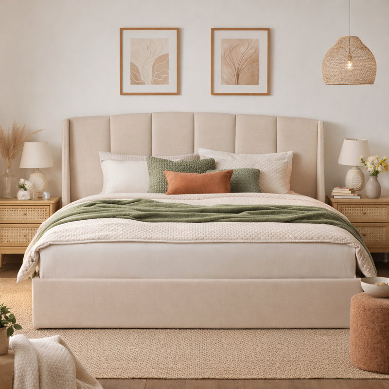 Balynda Upholstered Storage Platform Bed, Beige, King