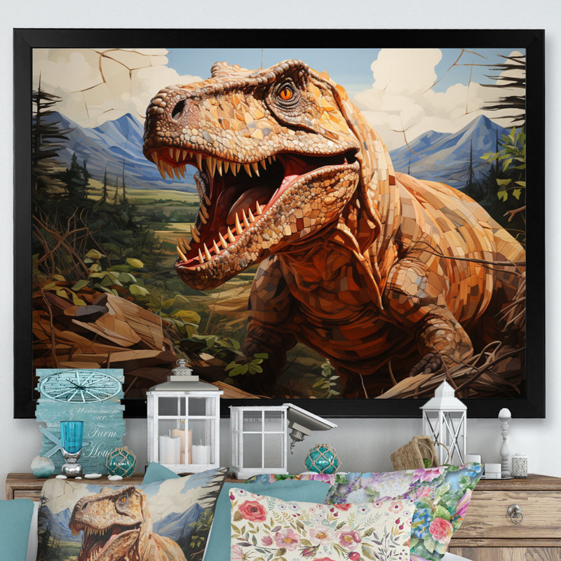 «Dinosaur Prehistoric Legacy Pastoral II», reproduction sur toile, H 12 po x l 20 po x P 1 po, Cadre photo noir