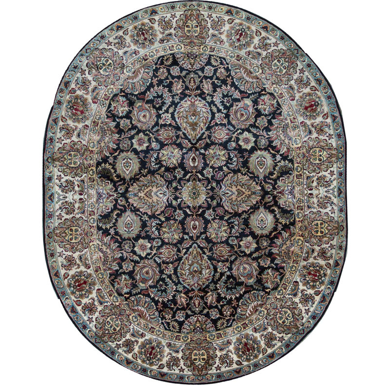 Tapis noir et crème noué à la main de haute qualité