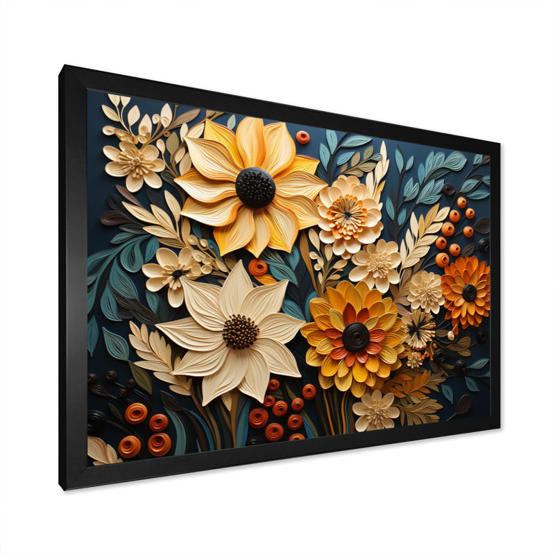 Abstract Sunflowers Symphony - Sunflowers Canvas Prints, Black Single Picture Framed, 34" H x 44" W x 1.5" D