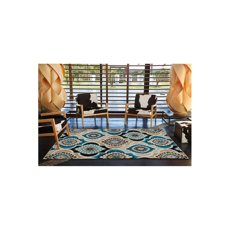 Tapis décoratif à motif bleu à motif traditionnel rétro (entrées multiples), Rectangle 3 pi 3 po x 4 pi 11 po