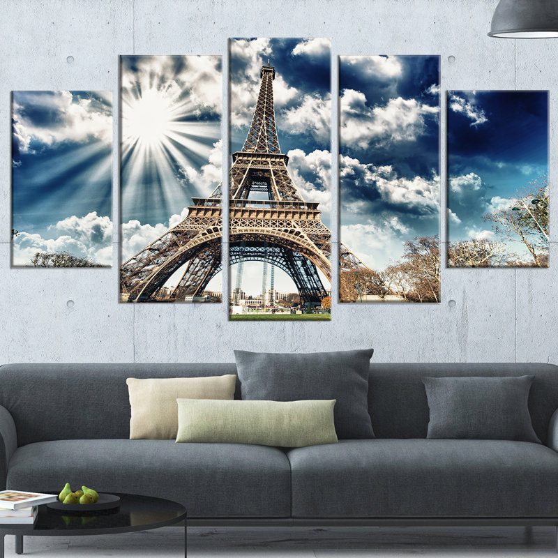 « magnifique eiffel tour view », ensemble de 5 reproductions d’art sur toiles tendues
