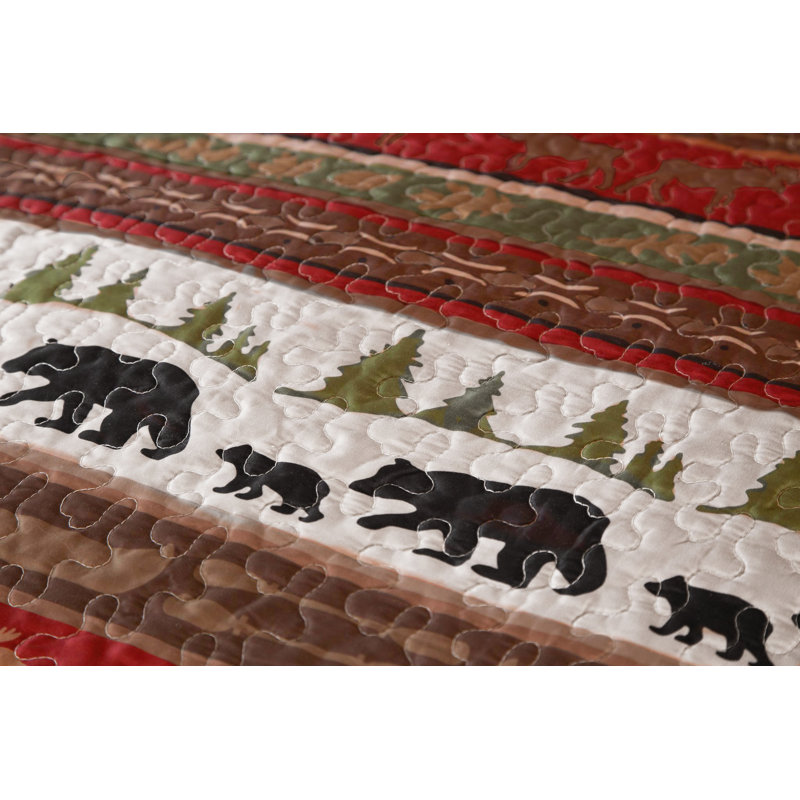 Rustic Brown and Red Microfiber Full Quilt Set