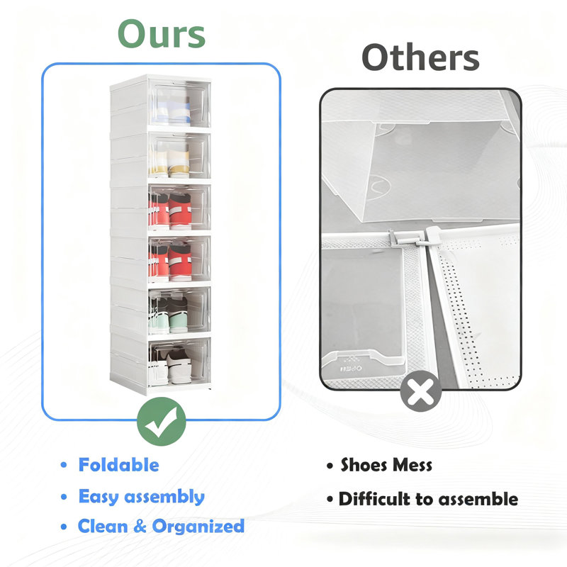 Rangement pour chaussures, bacs à chaussures pliables, pliables et pliables, taille 12, boîte 6 (blanc)