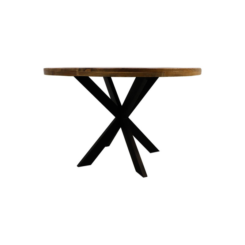 Angilina Round Solid Wood Top Metal Base Dining Table, 76cm H x 140cm L x 140cm W, Natural Wood/Black