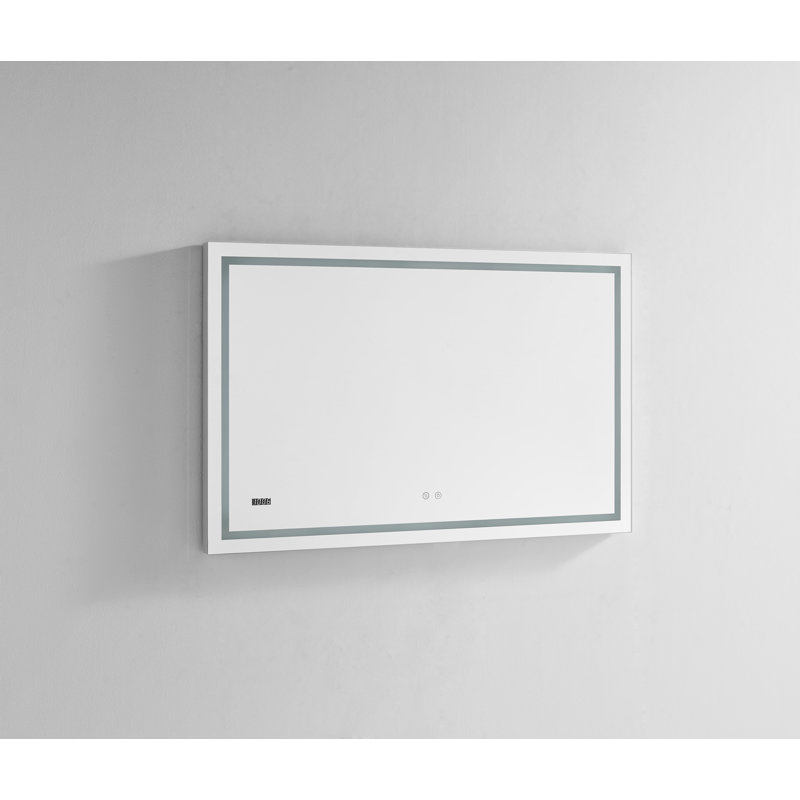AQUADOM Daytona 48" W x 36" H x 1" D, LED Wall-Mount Mirror for Bathroom with 3 Color Temperature Light, Touch Control, Dimmer and Defogger, Digital Clock