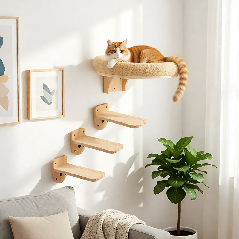 Lit mural pour chat avec 3 marches