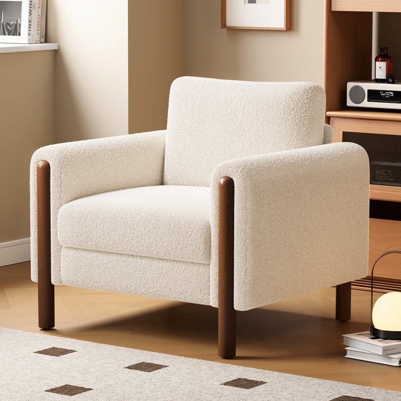 Fauteuil d'appoint blanc surdimensionné: velours de luxe, pieds en noyer pour une utilisation durable de qualité supérieure