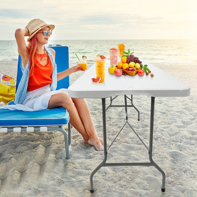 Rectangle Folding Trestle Table - 180cm (6ft) Outdoor Folding Table For Picnic, BBQ, Garden, Camping, Wedding, Party Catering, White