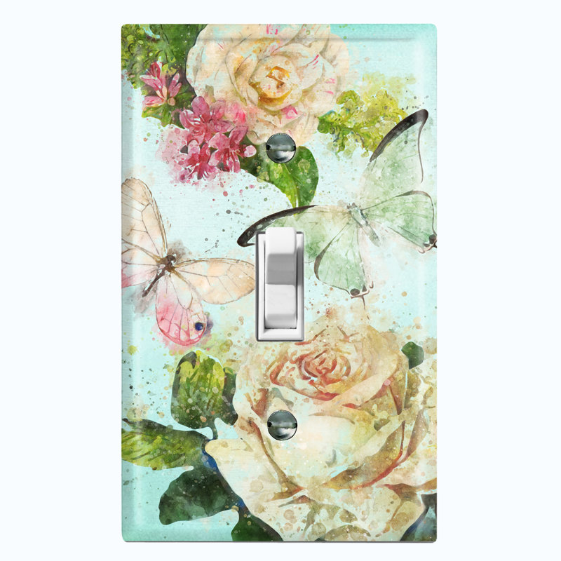 Patterned 1 - Gang Toggle Light Switch Standard Wall Plate, Green/Pink