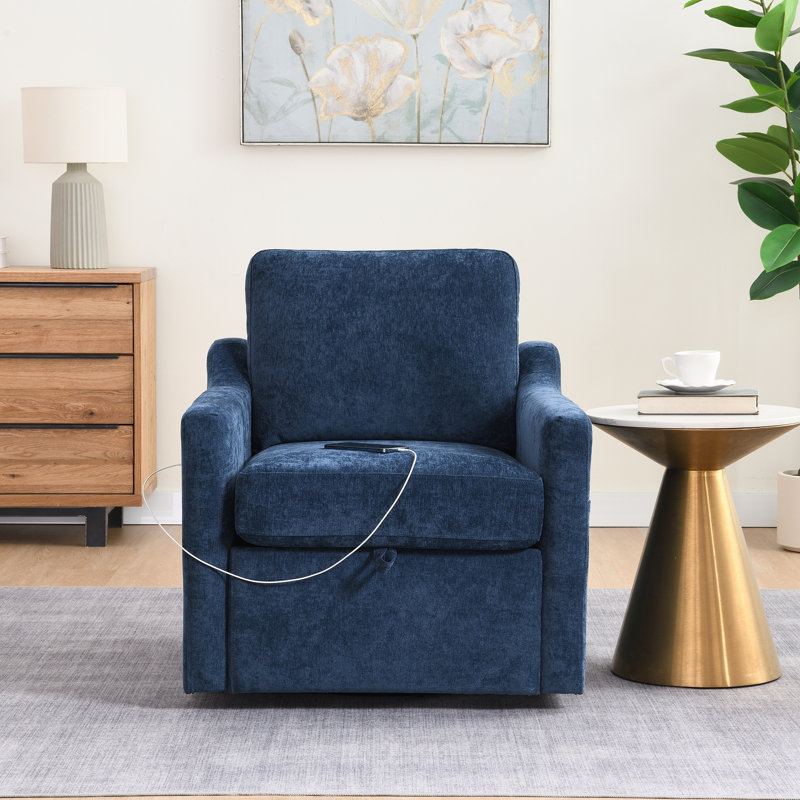 Fauteuil pivotant avec tissu chenille doux, Marine