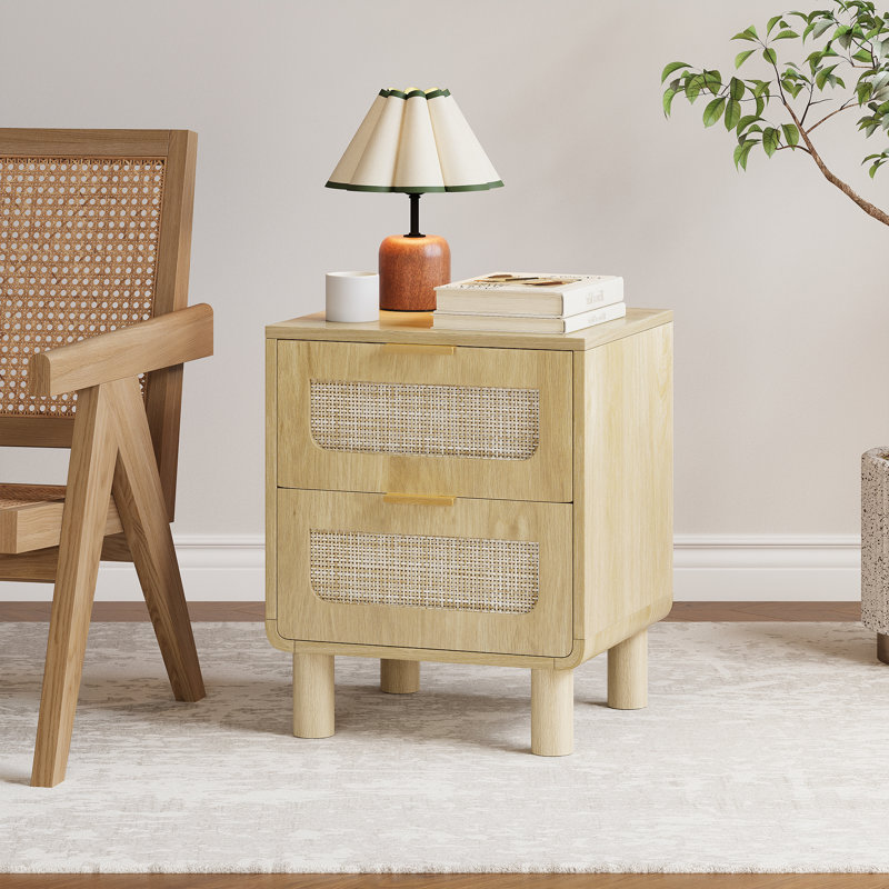 15.7"W Modern Set of 2 Wood Nightstands, Bedside Tables for Bedroom, Beige