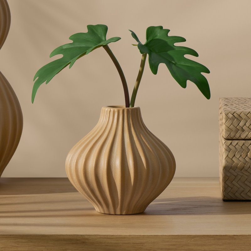 Junaed Ribbed Ceramic Vase, Brown, 10" H x 4.75" W x 4.75" D