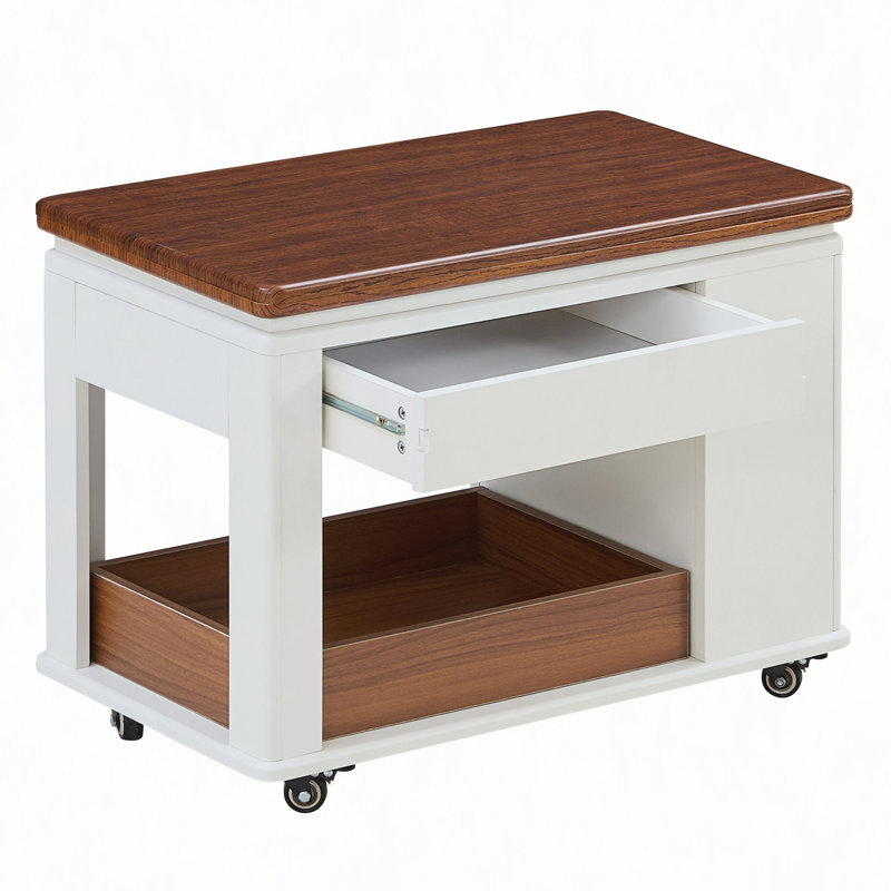 Table basse / table d'appoint moderne 27,6 po avec plateau pliable et roulettes, rangement à plusieurs niveaux, Blanc
