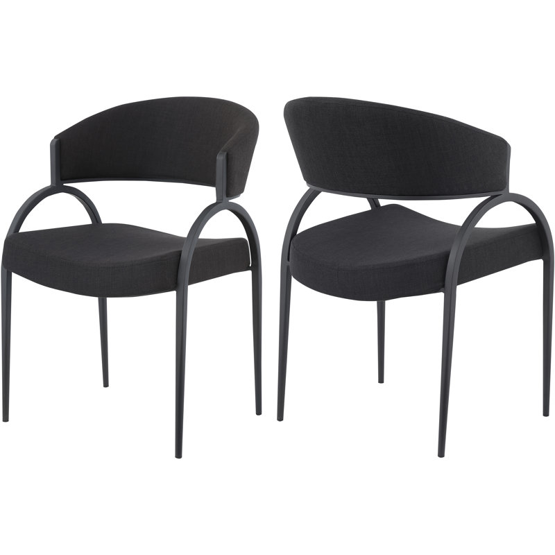 17.72'' H Upholstered Metal Armchair, Matte Black, Black Linen Textured Fabric