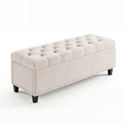 51" Extra Large Storage Ottoman Bench, Supports 660lbs End of Bed Storage Bench with Button-Tufted Upholstery and Safety Close Hinge, Upholstered Bench for Living Room, Bedroom, Entryway