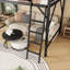 Structure de lit mezzanine pleine grandeur en métal noir classique avec tablettes de rangement intégrées et échelle pour chambres d'enfants et d'adolescents