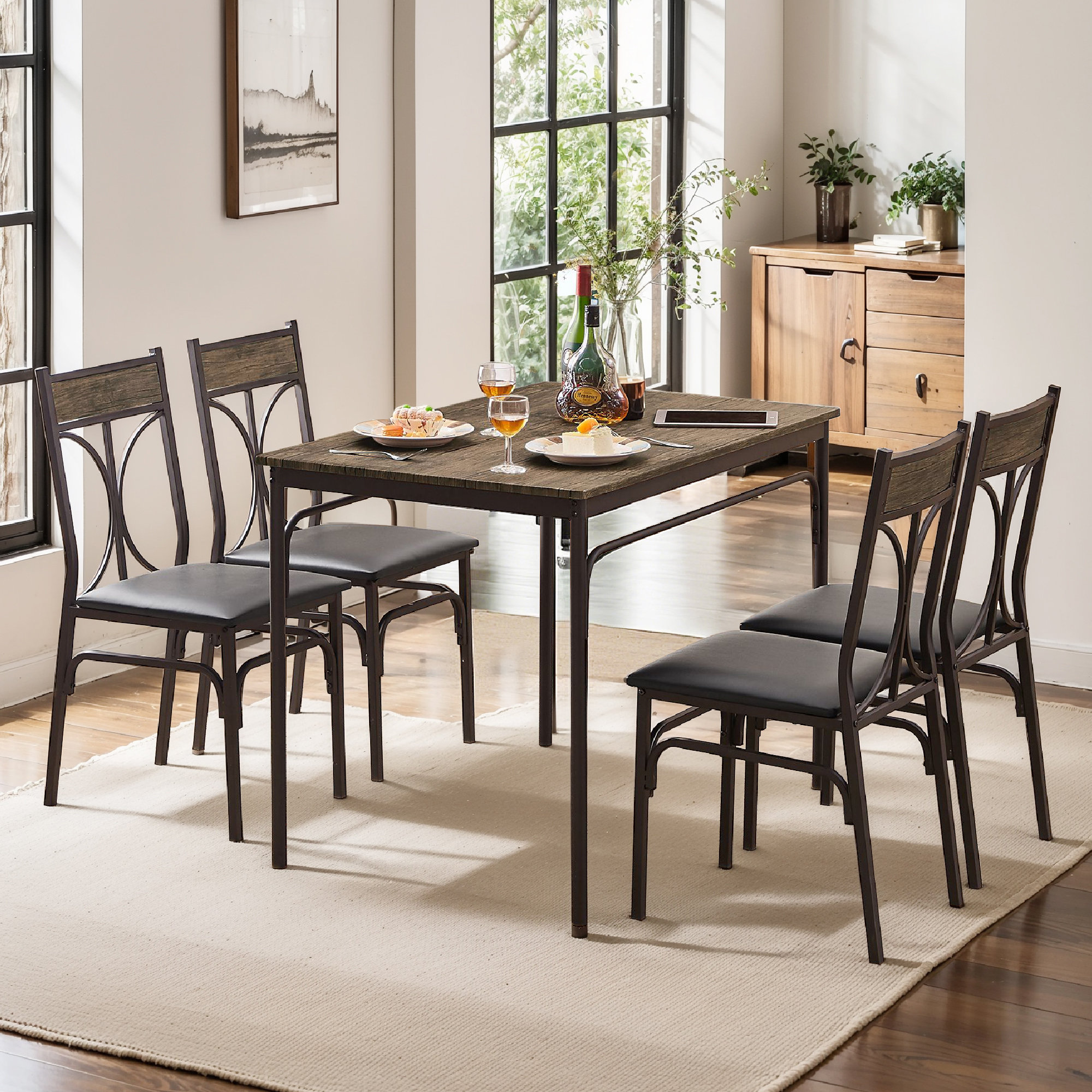 Red Barrel Studio® Leday 5 Piece Dining Table Set for 4, Rustic Kitchen  Table and Chairs Set, Modern Small Dining Room Table Set for Apartments \u0026  Home \u0026 Reviews | Wayfair, image size:2000x2000