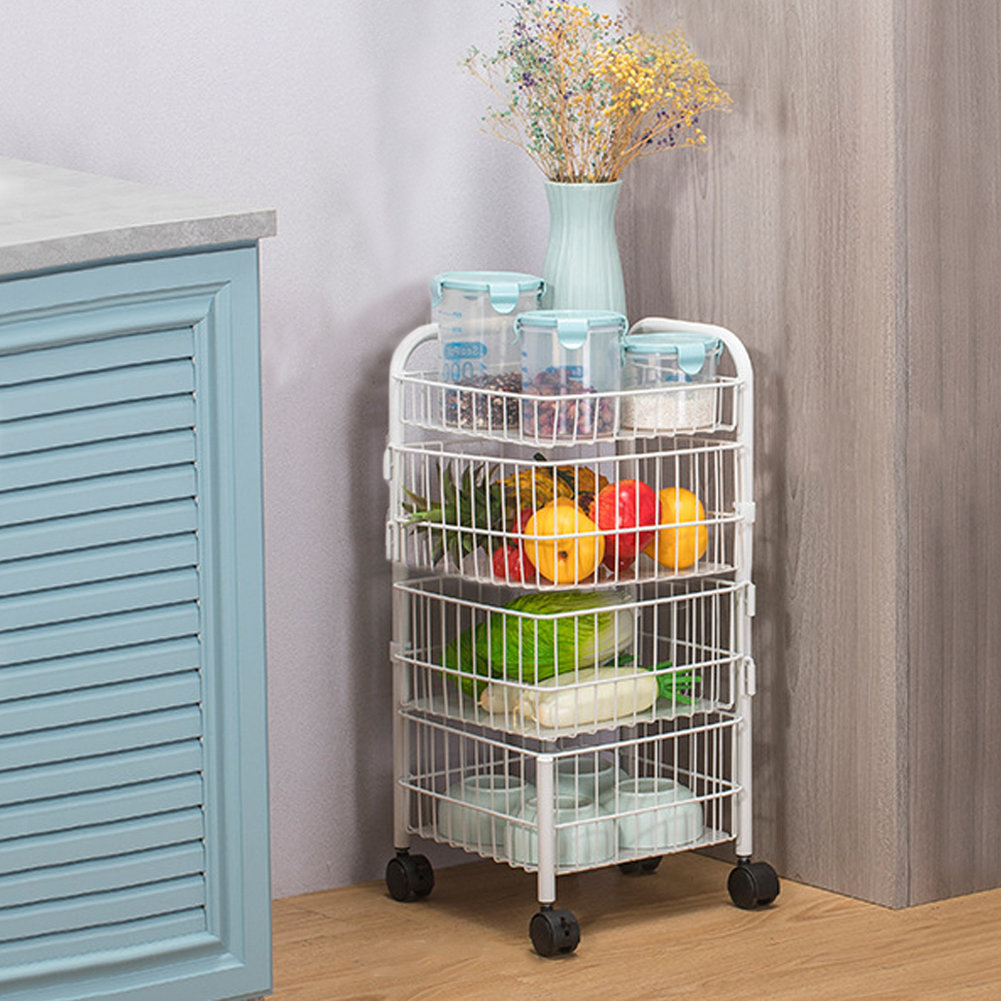 White Iron Wire Multi-Layer Rotating Trolley Rack for Kitchen