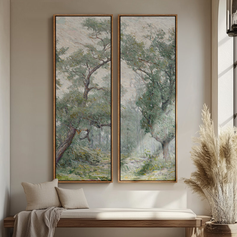 Ensemble de 2 toiles encadrées 20 x 60 pouces Vintage Floral and Landscape, Naturel