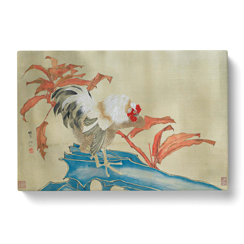 Rooster And Flowers - Wrapped Canvas, 40cm H x 60cm W x 3cm D