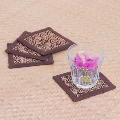 Keke Cotton Agate Ceramic Jute Leather Crystal Square Round 4 Piece Coaster Set