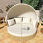 Lit de jour double en rotin d'extérieur avec auvent rétractable en osier, 4 coussins, beige - convient pour la pelouse, le jardin, la cour, le porche et la piscine
