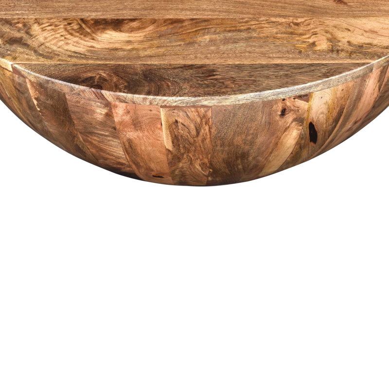 Rustic Mango Wood 35.5" Round Outdoor Drum Coffee Table in Dark Brown