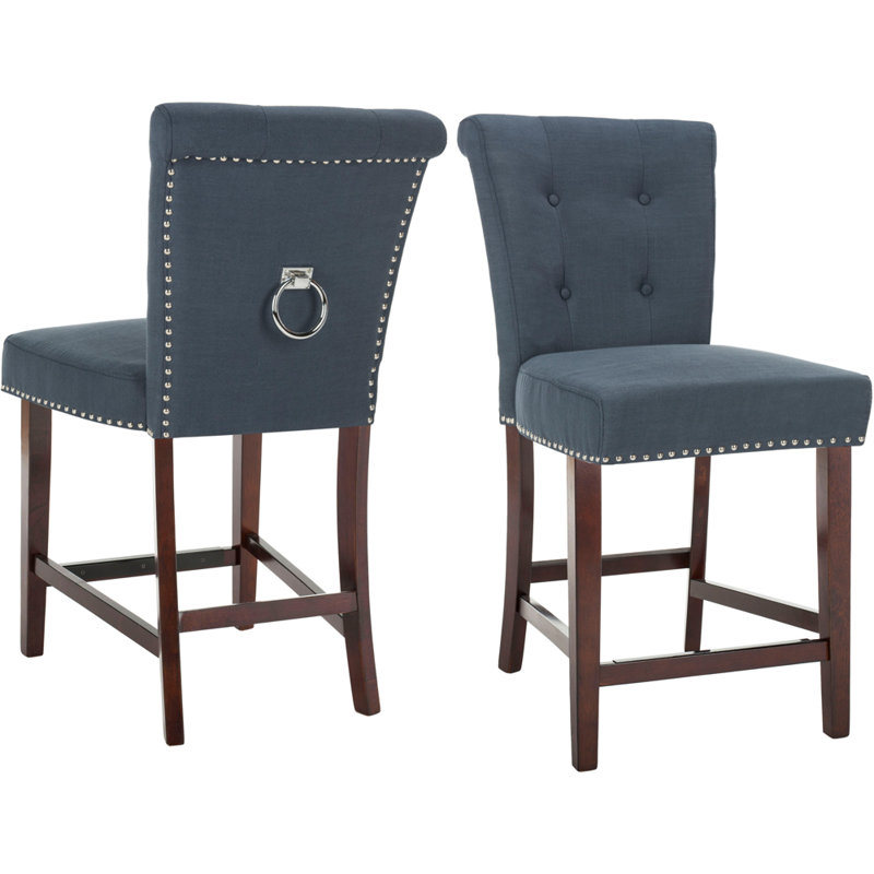 Landes Upholstered Counter Stool, Navy, Counter Stool (26" Seat Height)