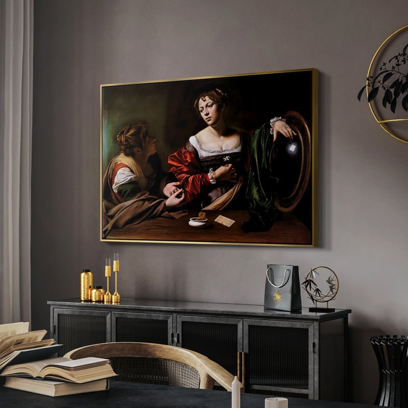 Martha et Mary Magdalene, v. 1598 - Toile tendue avec châssis Caravaggio, 26 x 40, Doré