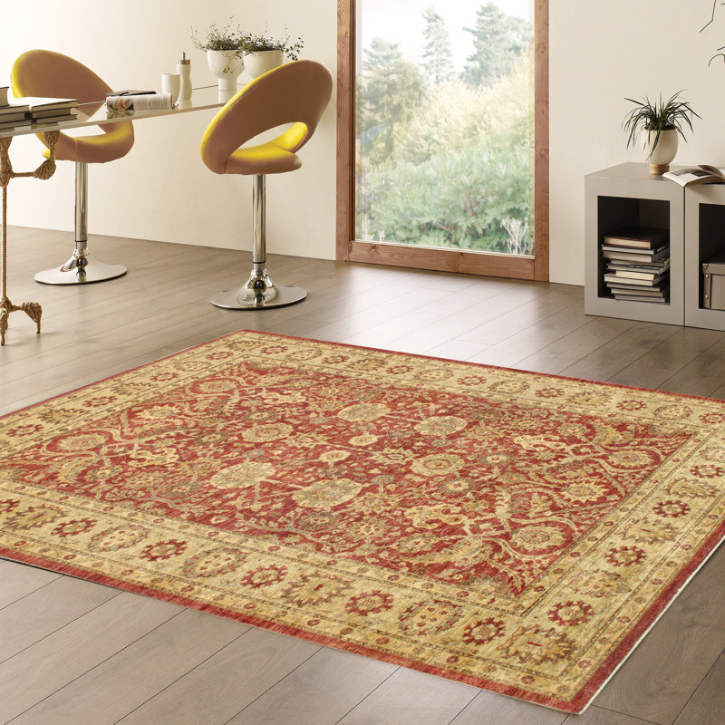 Tapis rouge / beige en laine noué à la main Denver