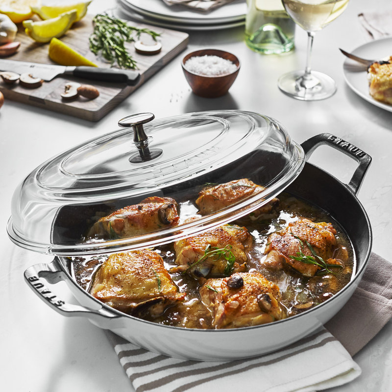 Braisers 3.5 L Cast Iron Round Heritage Braiser/Sauté Pan, White
