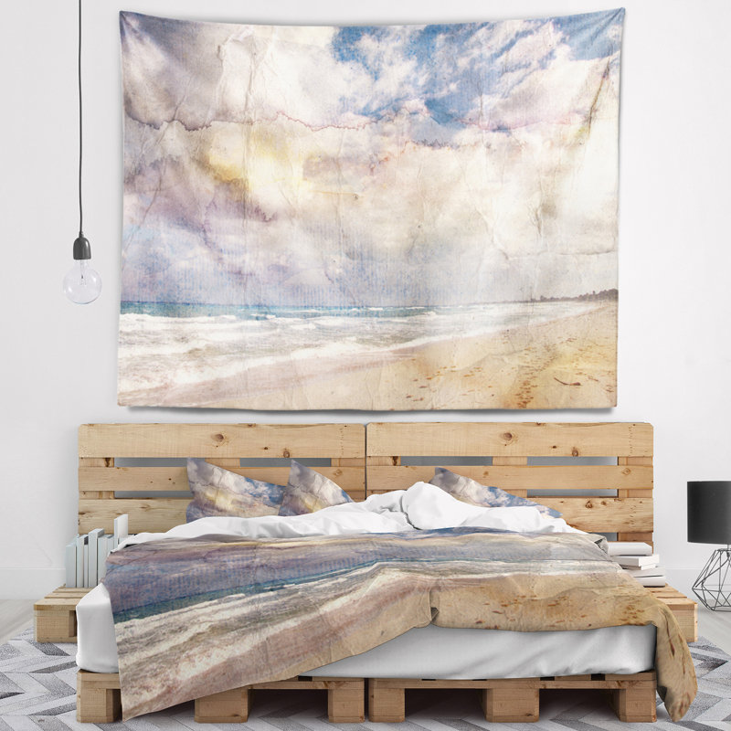 Tapisserie aquarelle seascape retro ocean, H 32 po x l 39 po