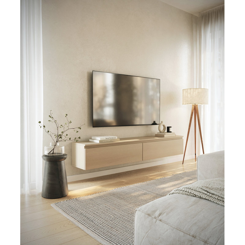 Syvanna Wall-Mounted TV Cabinet, 28.4cm H x 175cm L x 31.8cm W, Oak