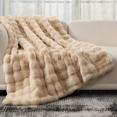 Soft Bubble Faux Fur Throw Blanket Luxury Rabbit Fur Bed Blankets for Couch, Bed, Gift