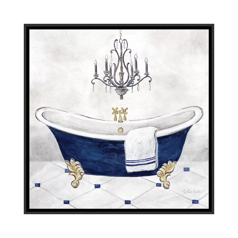 Bleu marine bain II, H 26 po x l 26 po, Impression encadrée, Blanc