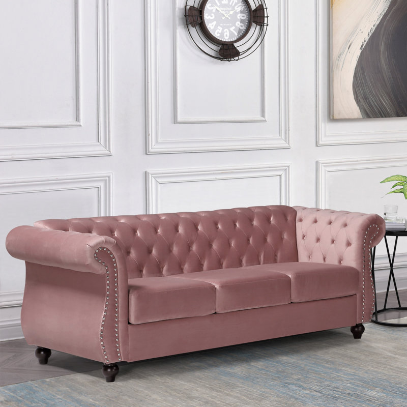 Canapé classique en velours Chesterfield, Rose