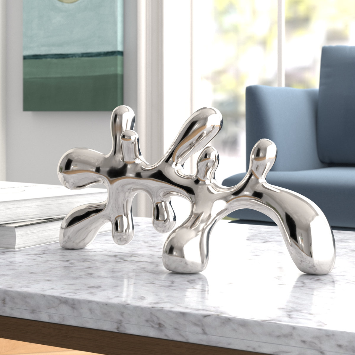 Mercury Row Steinhoff horizontal abstract ceramic sculpture silver decor