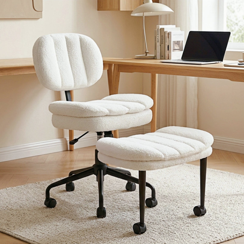 Office Chair Meditation Chair with Ottoman, 360° Swivel Cross Legged Office Chair, Adjustable Height Desk Chair, Multi-Purpose Kneeling Chair, Gaming Chair& Focus ADHD Chair, Cozy White Faux Lamb Fleece for Yoga, Office Home and Bar Use