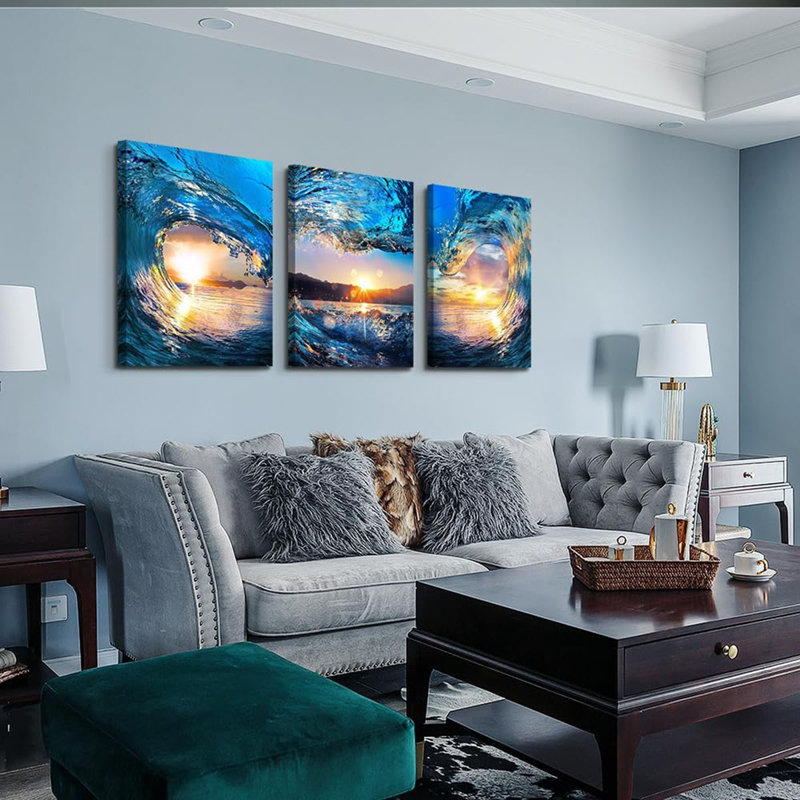 Sunrise Ocean Waves Wall Decor - Canvas Wall Art for Living Room, Bedroom, Office - 12x16 in